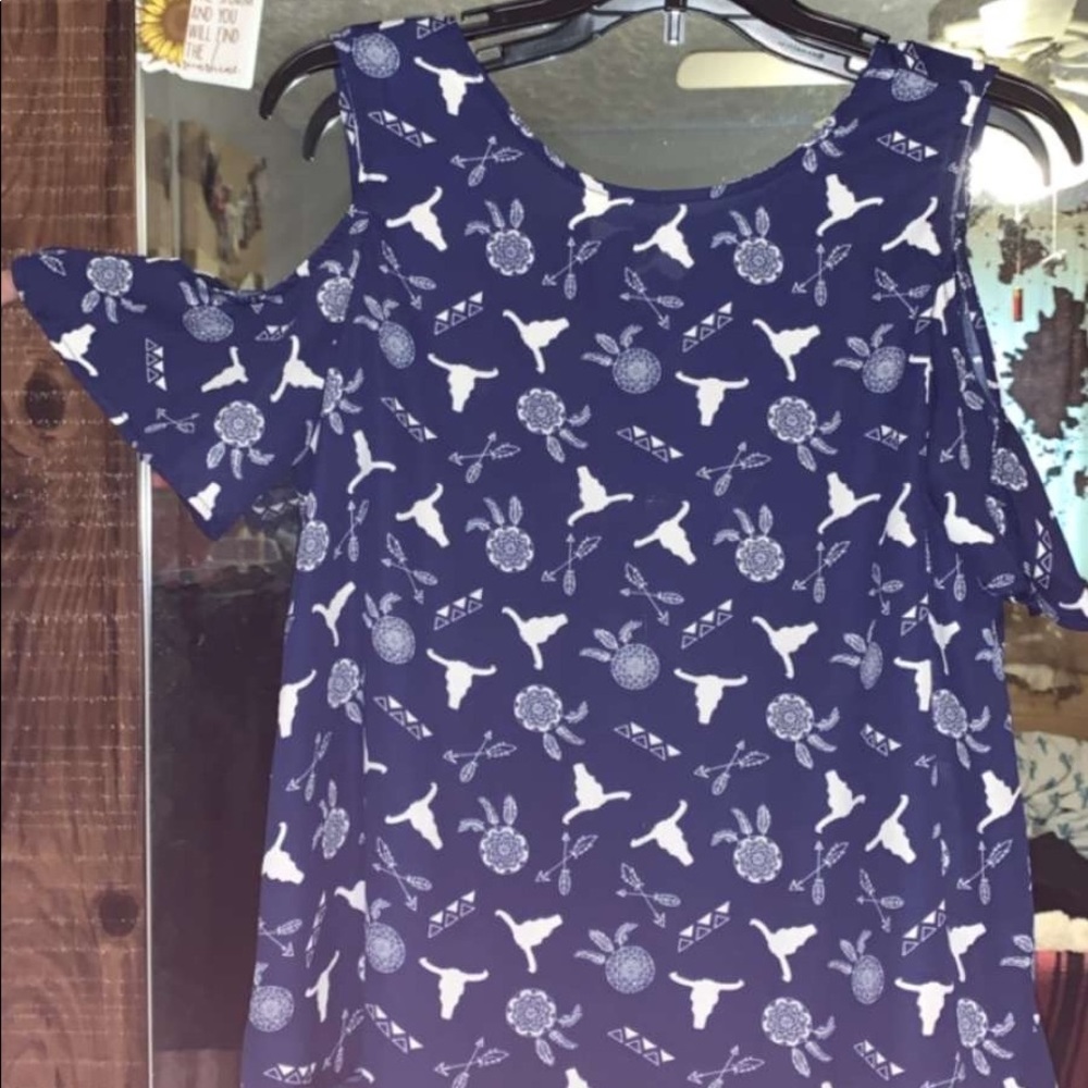 Blue half shoulder top